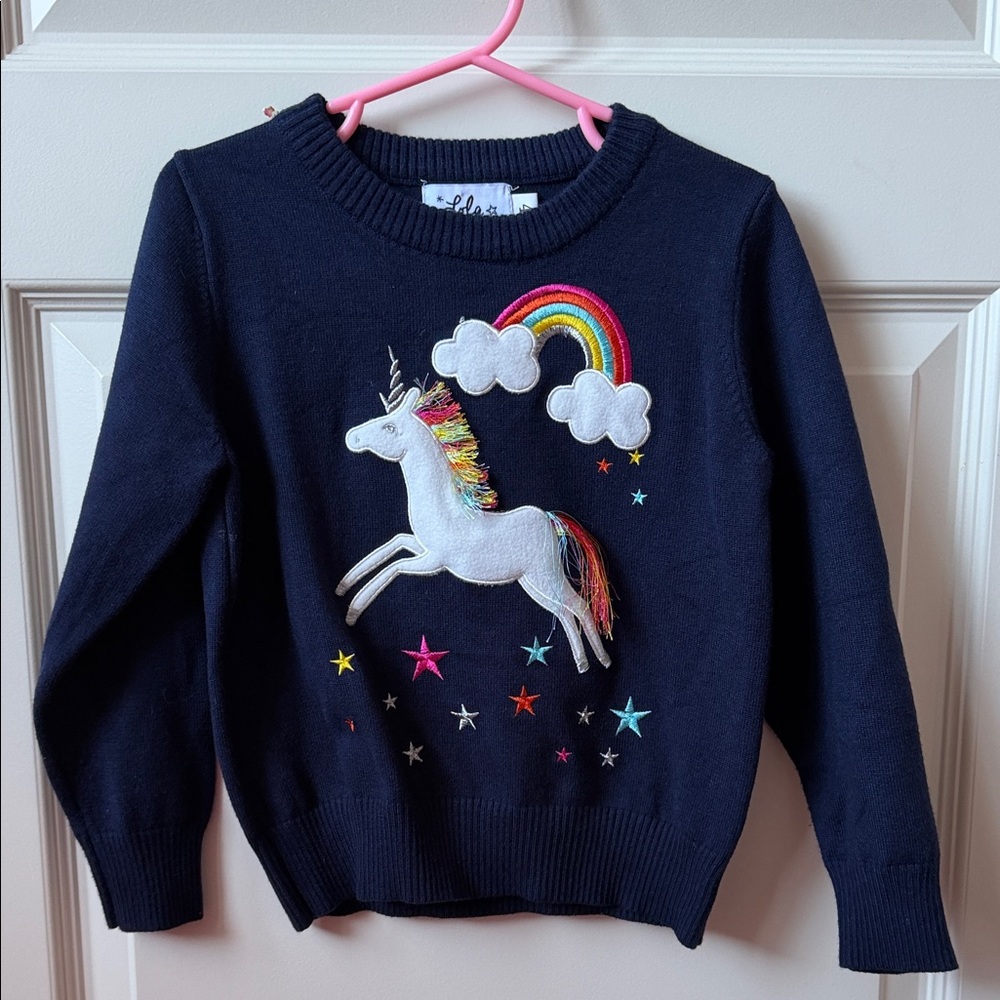 Lola + The Boys Navy Unicorn Rainbow Pullover